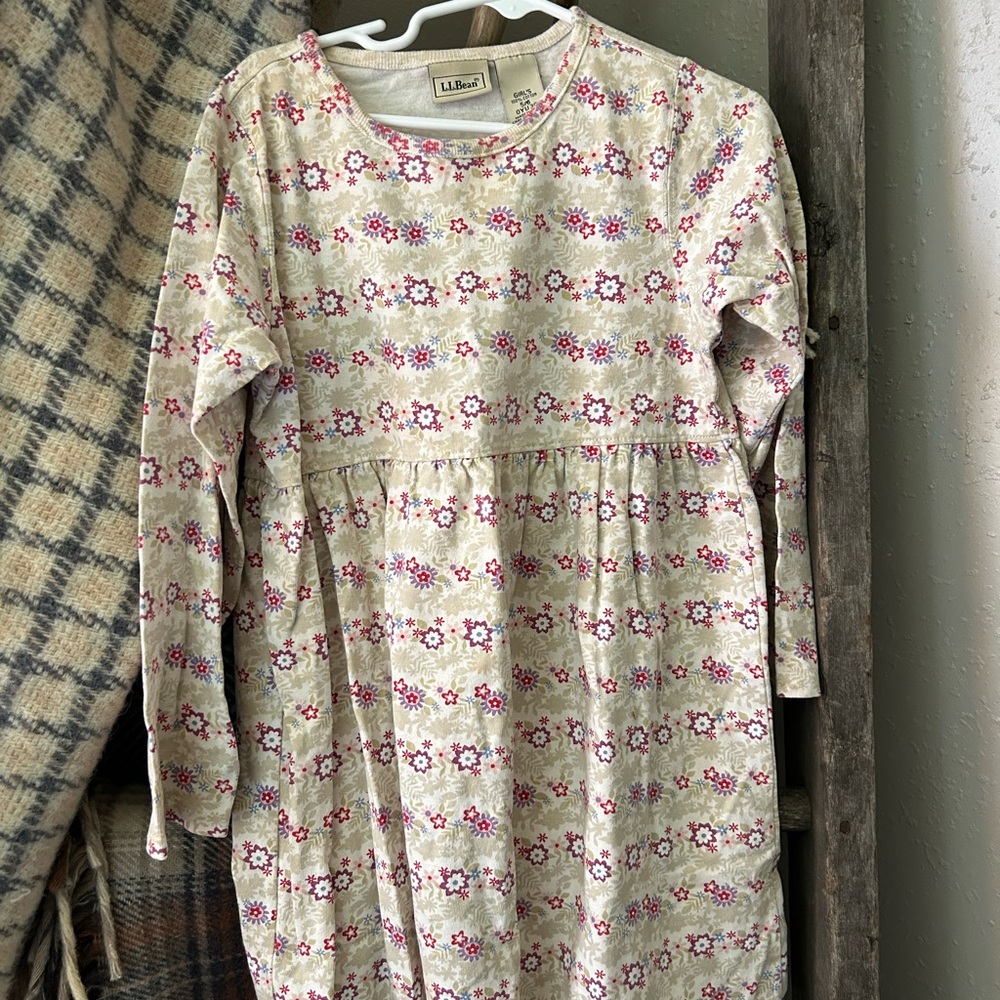 L.L. Bean Floral Kids Casual Dress - Cream and Pink